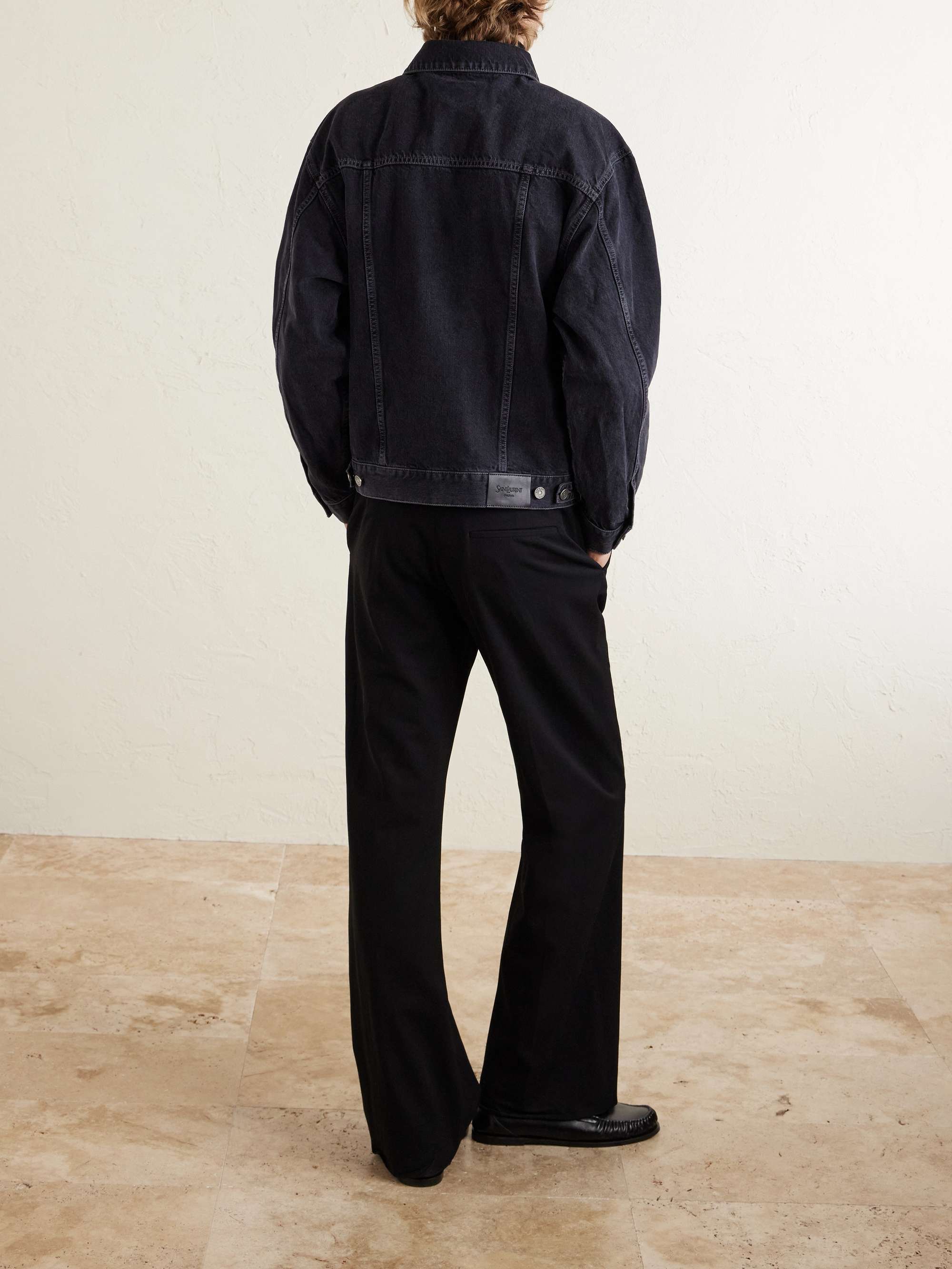 SAINT LAURENT Leather-Trimmed Denim Trucker Jacket for Men | MR PORTER