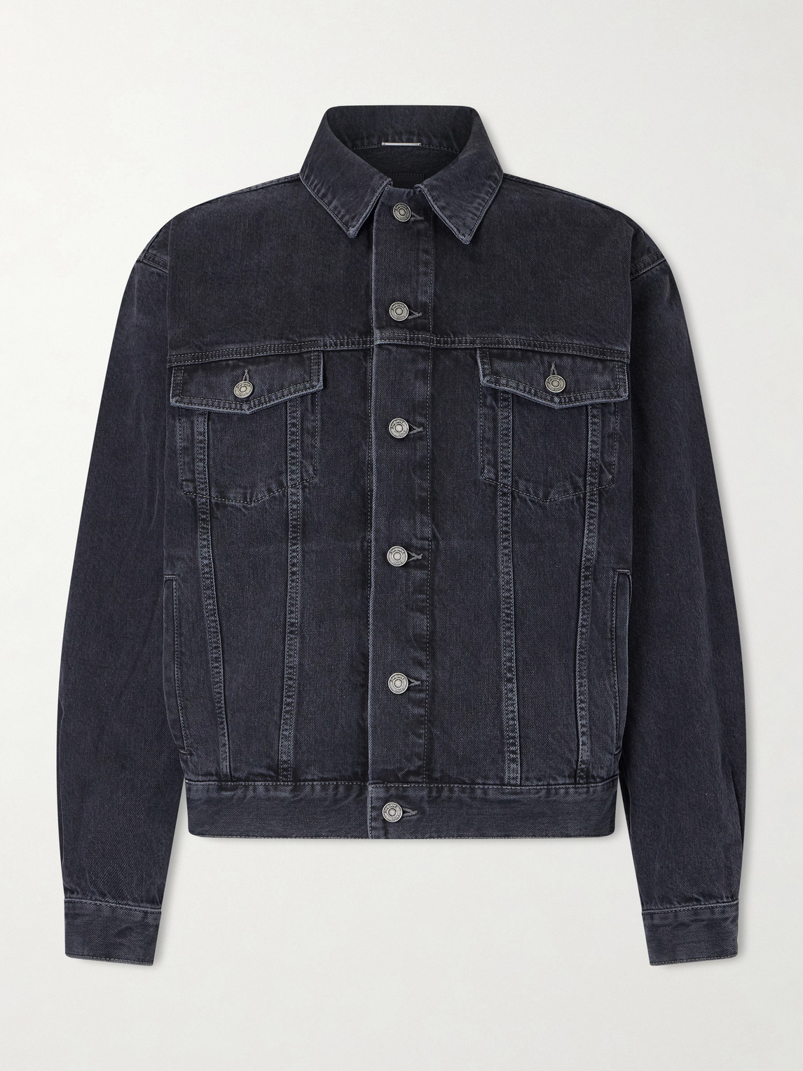 Saint Laurent Leather-Trimmed Denim Trucker Jacket FR 50