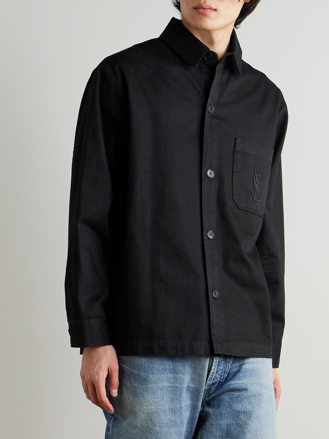 Logo-Embroidered Cotton And Linen-Blend Gabardine Overshirt