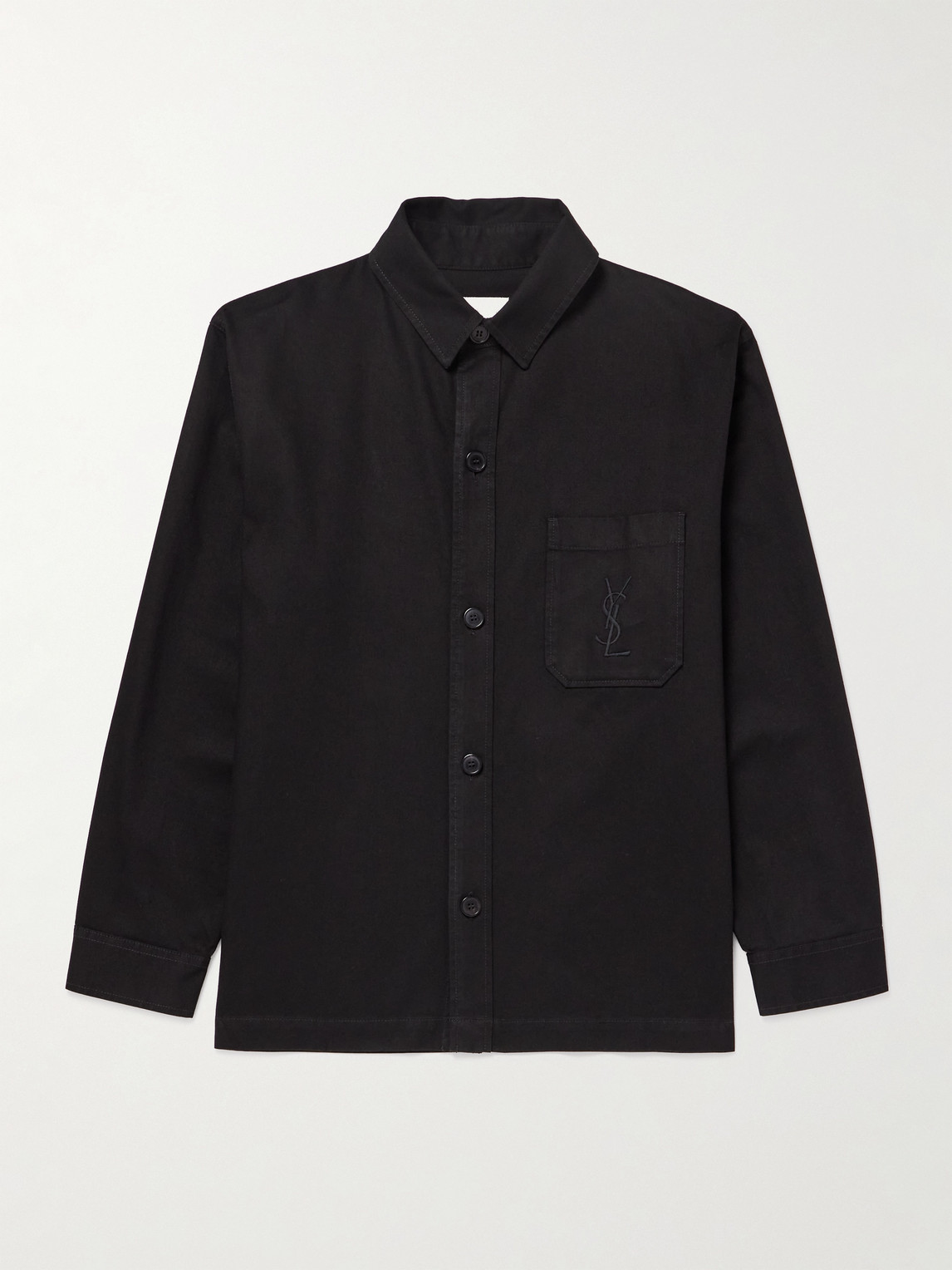 Saint Laurent Logo-Embroidered Cotton and Linen-Blend Gabardine Overshirt - Men