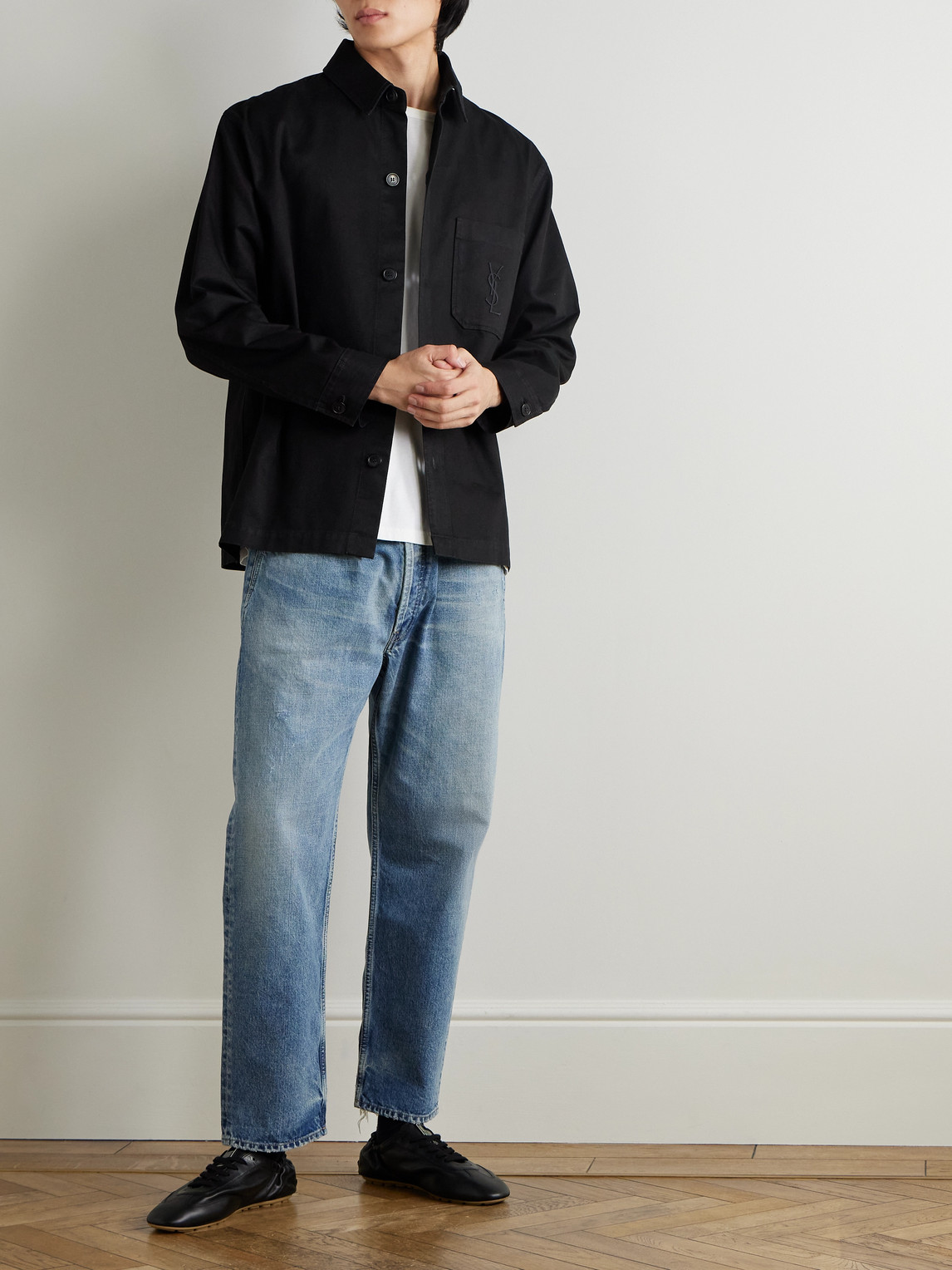Logo-Embroidered Cotton And Linen-Blend Gabardine Overshirt