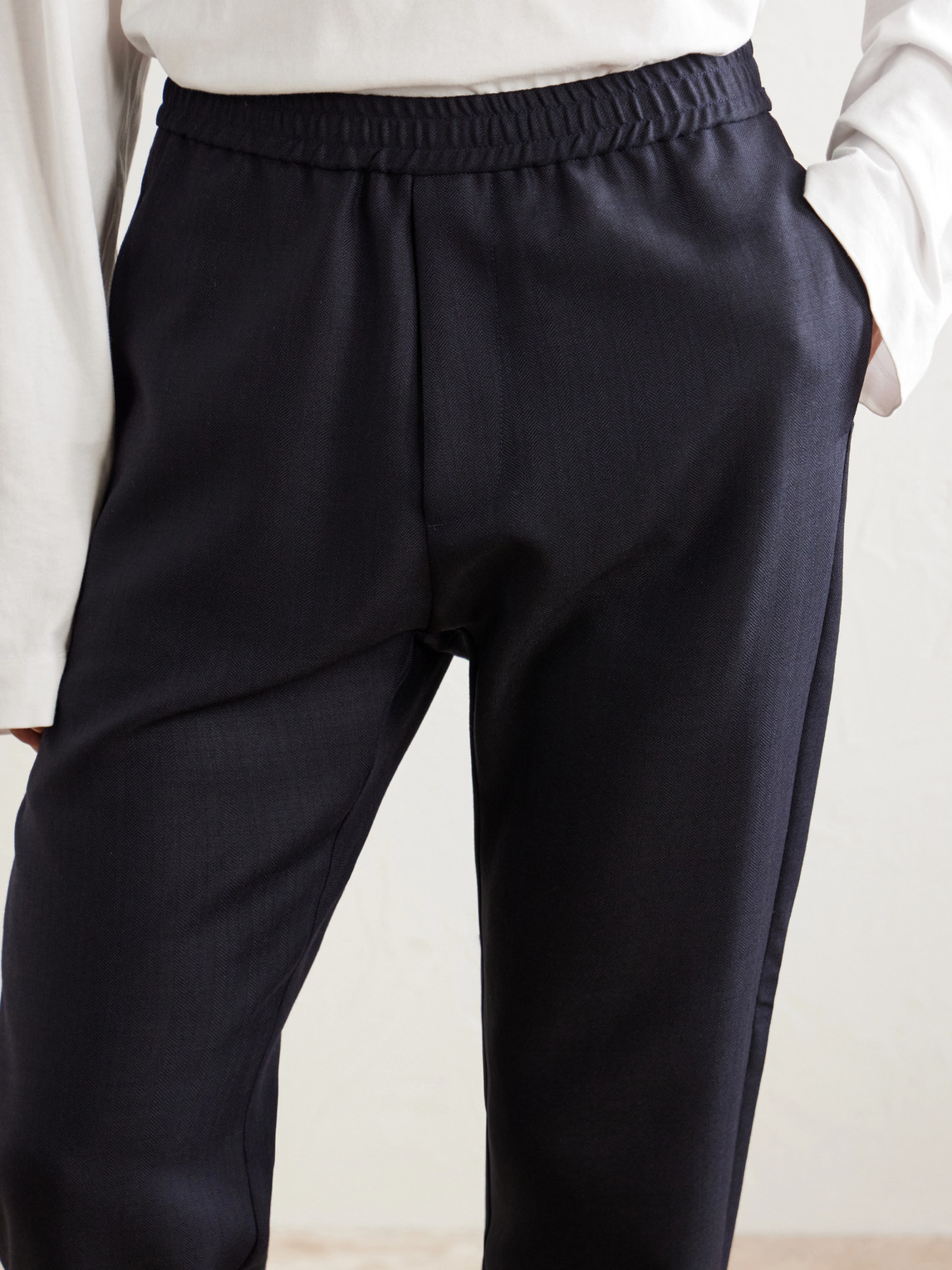Straight-Leg Herringbone Virgin Wool Trousers