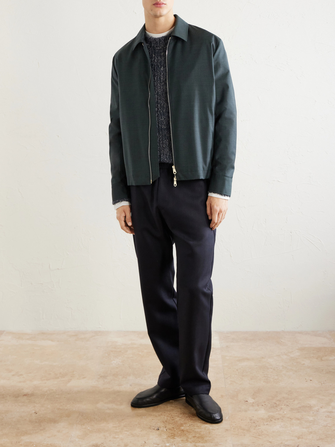 Straight-Leg Herringbone Virgin Wool Trousers
