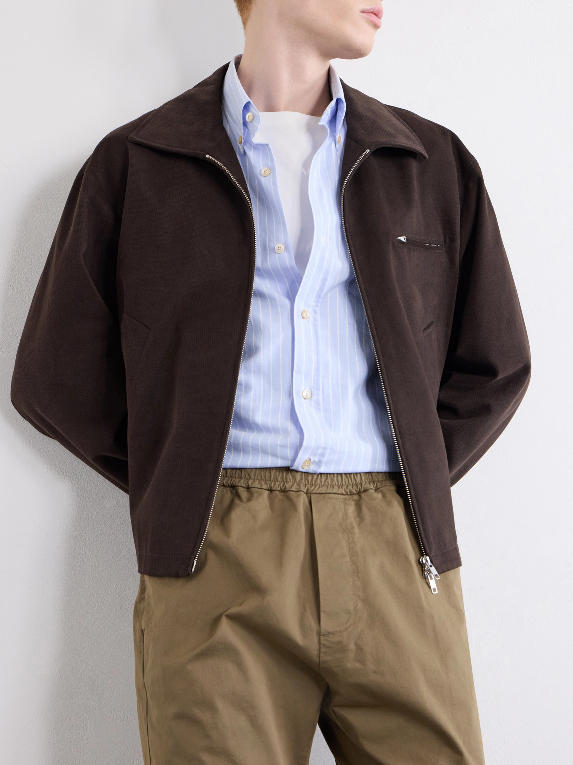 Straight-Leg Cotton-Blend Gabardine Trousers