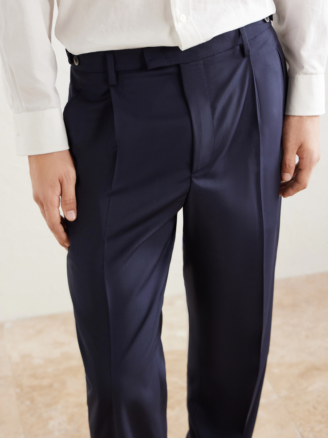 Straight-Leg Pleated Virgin Wool Suit Trousers
