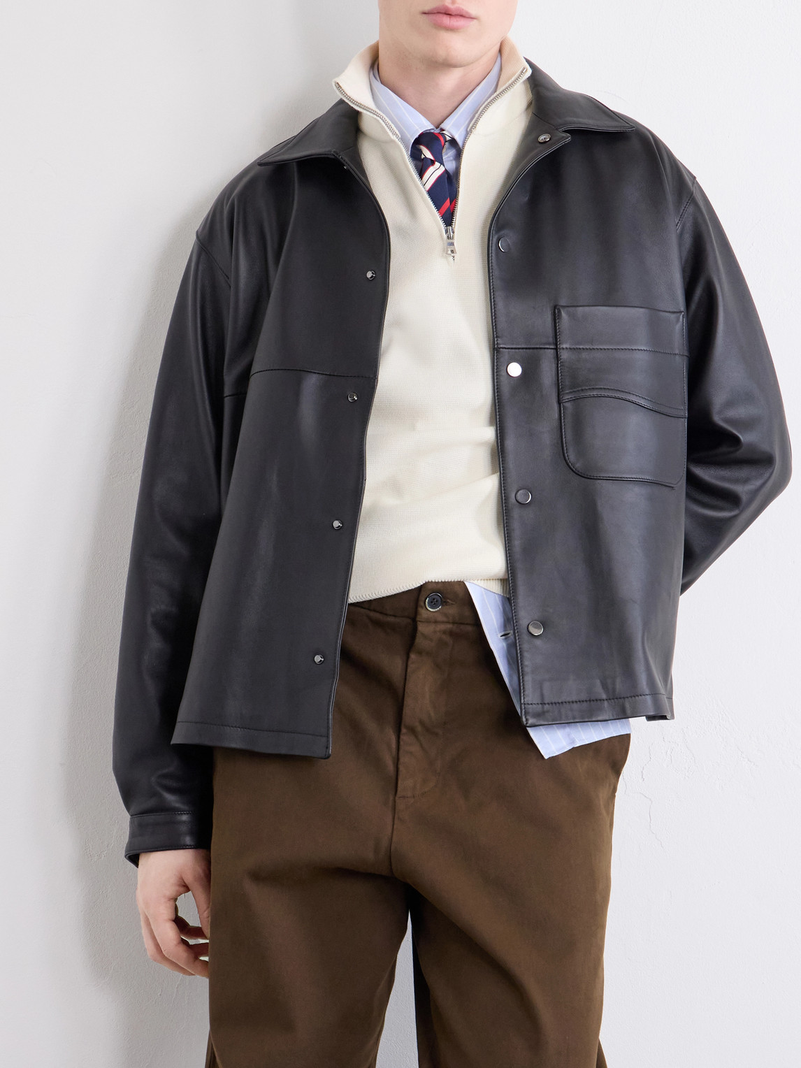 Straight-Leg Cotton-Blend Gabardine Trousers