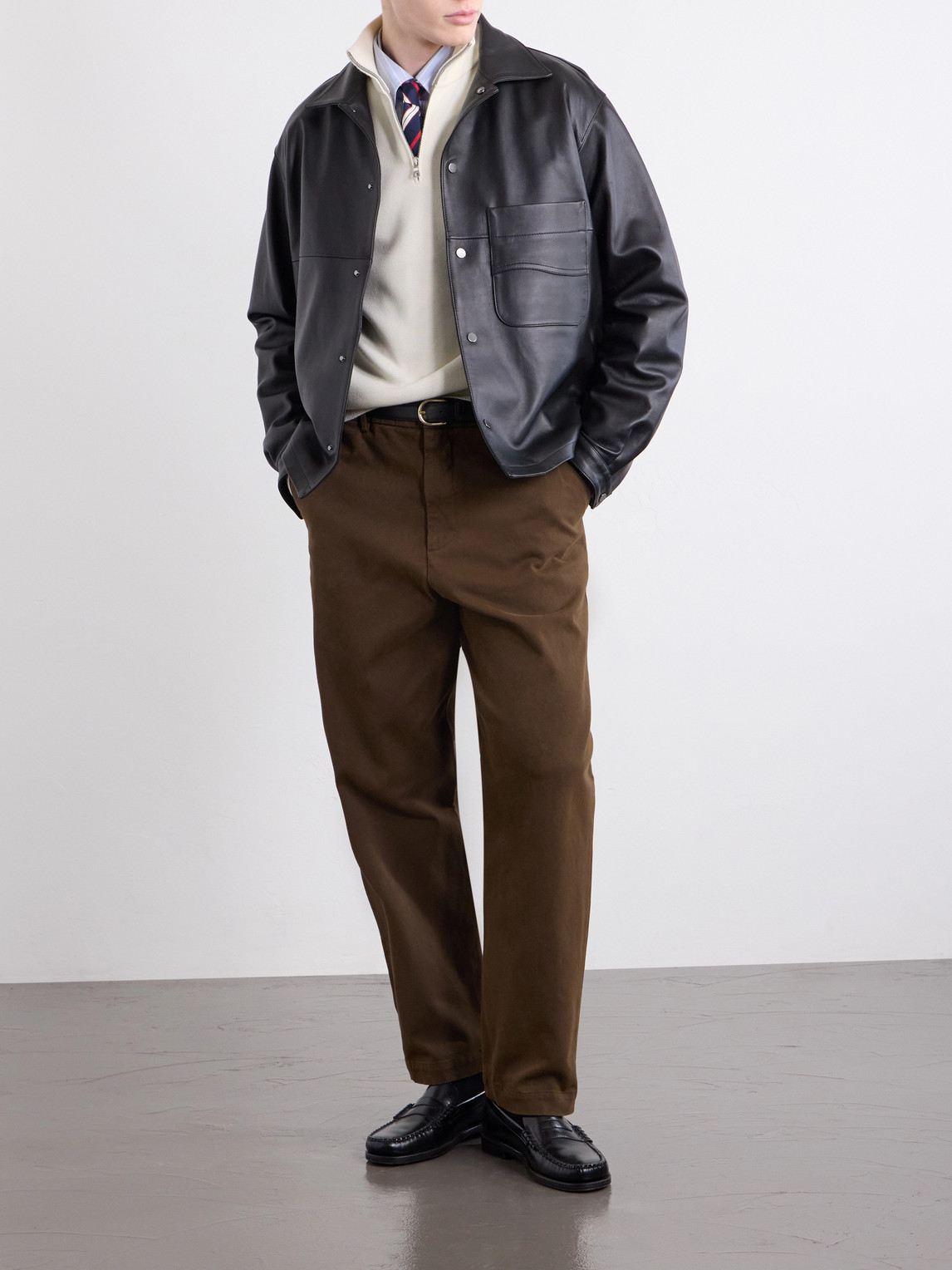 Straight-Leg Cotton-Blend Gabardine Trousers