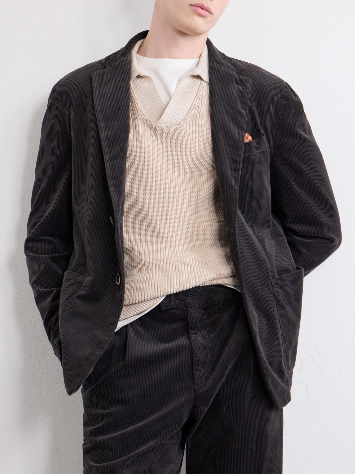 Straight-Leg Pleated Courduroy Trousers