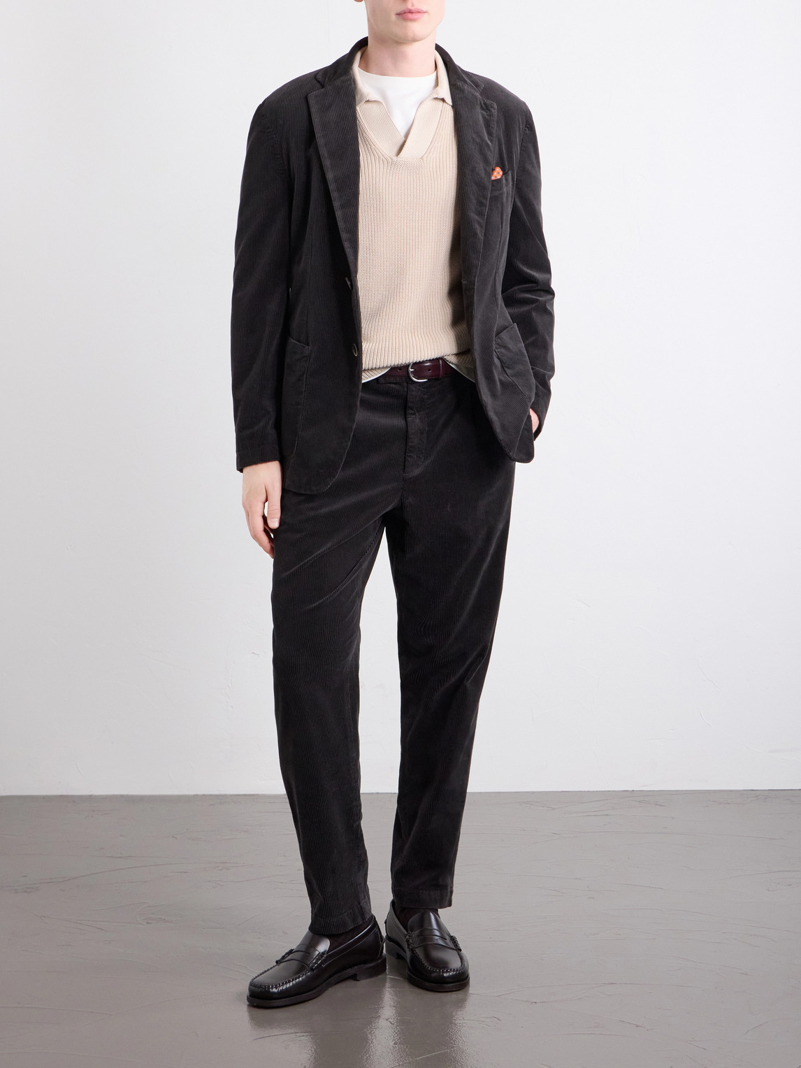 Straight-Leg Pleated Courduroy Trousers