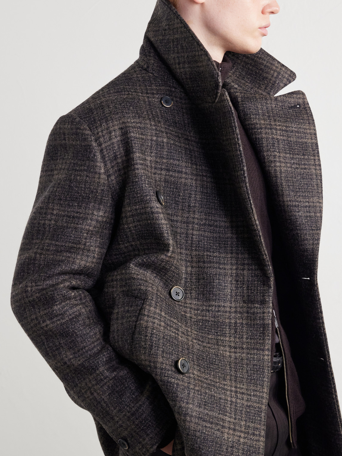 Double-Breasted Prince Of Wales Checked Wool-Blend Blouson Jacket