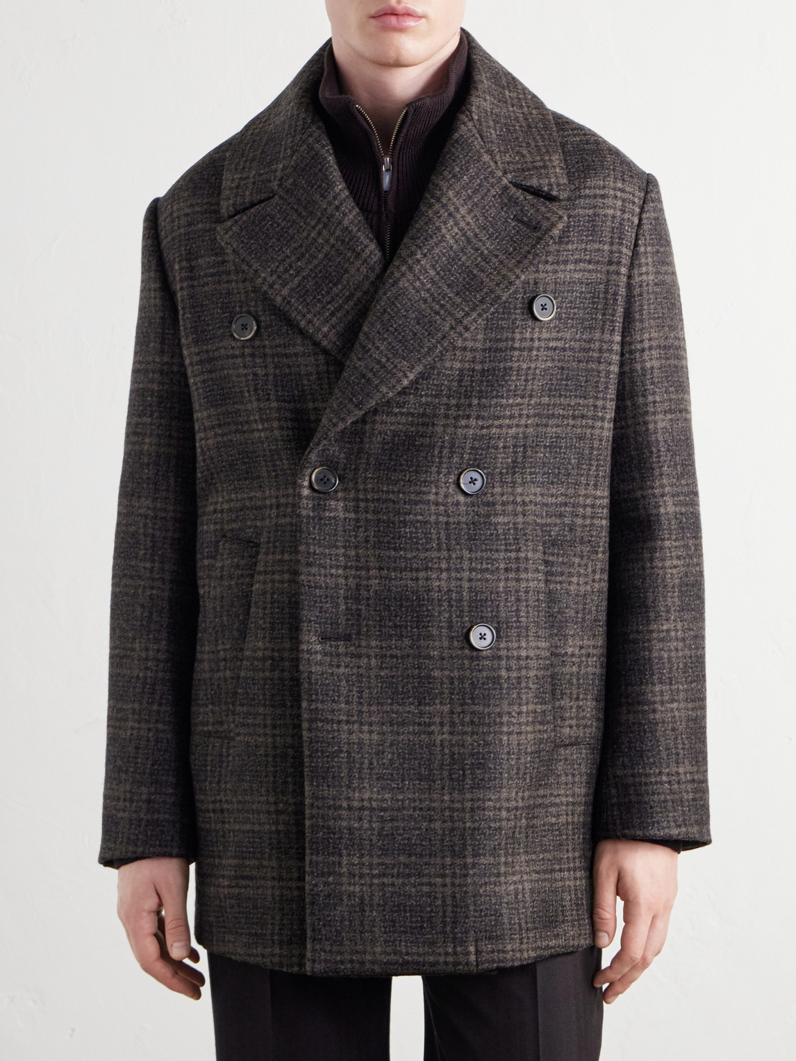 Double-Breasted Prince Of Wales Checked Wool-Blend Blouson Jacket
