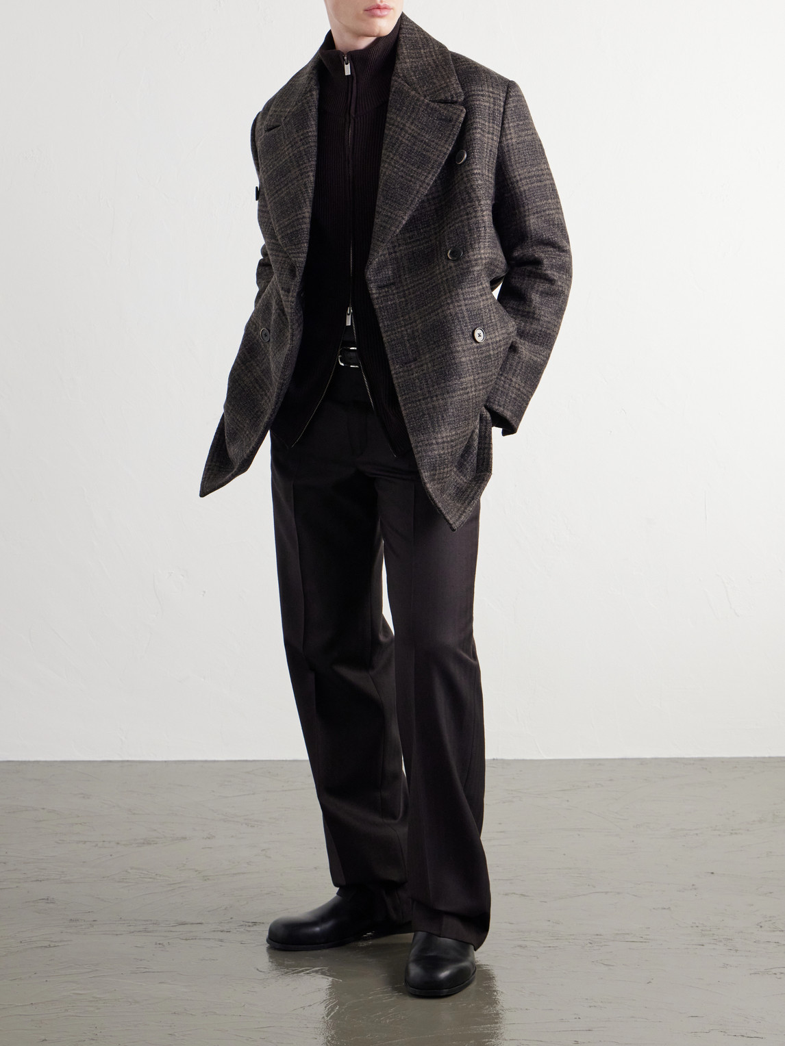 Double-Breasted Prince Of Wales Checked Wool-Blend Blouson Jacket