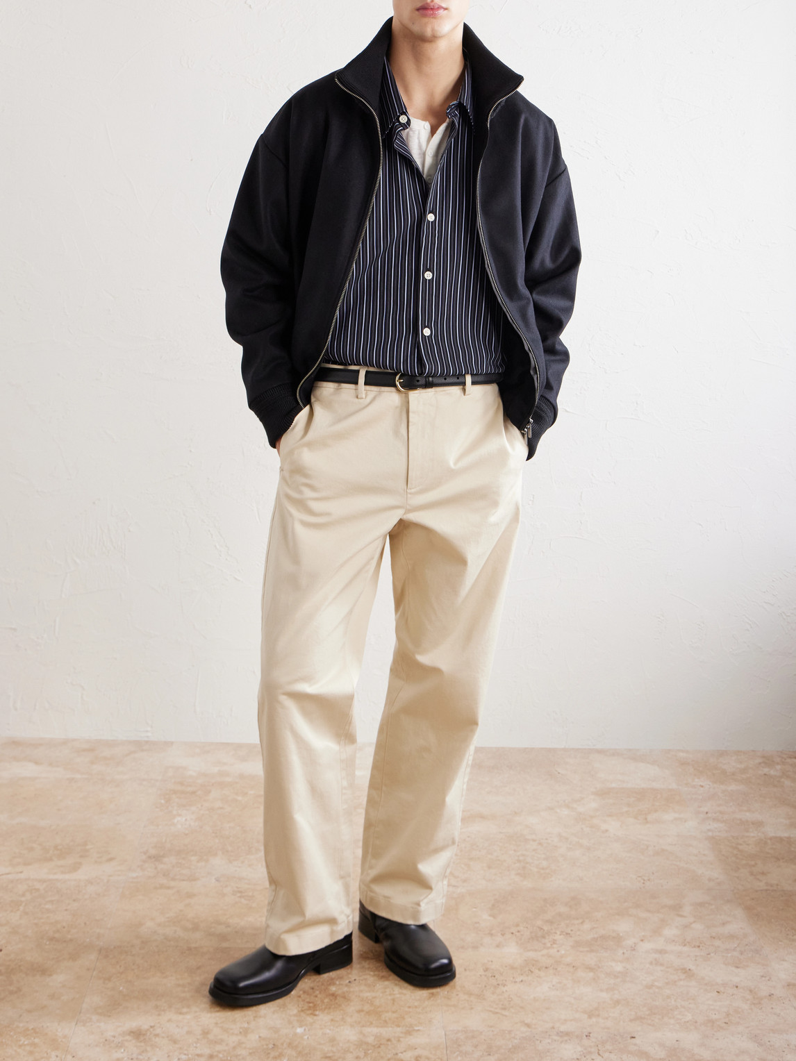 Wide-Leg Cotton-Blend Gabardine Trousers