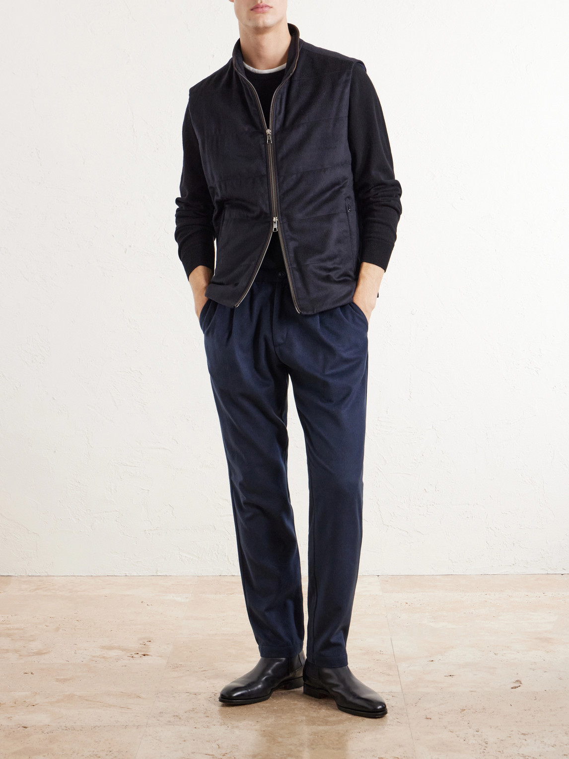 Straight-Leg Mélange Flannel Trousers