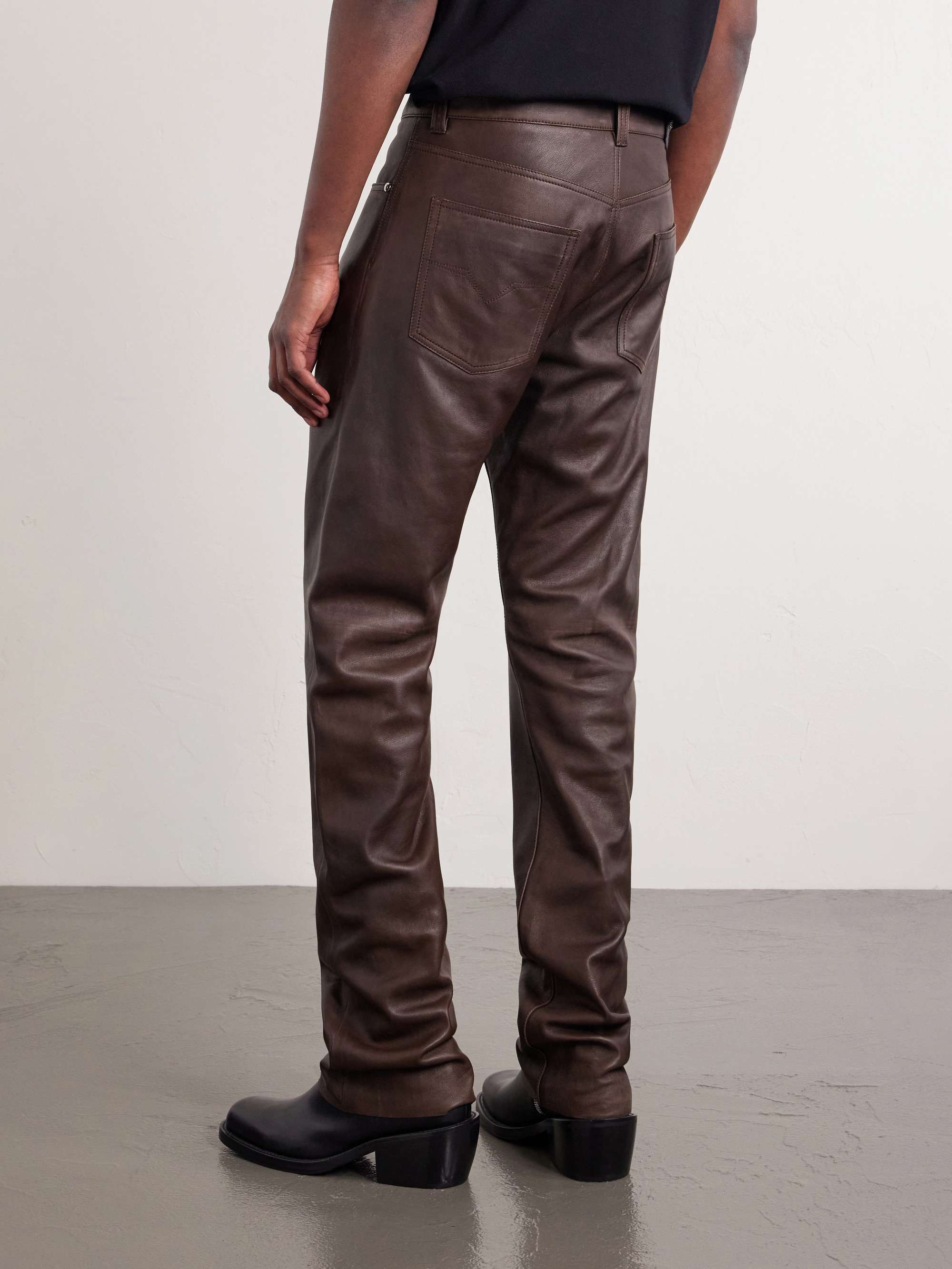 VERSACE Straight-Leg Leather Trousers for Men | MR PORTER