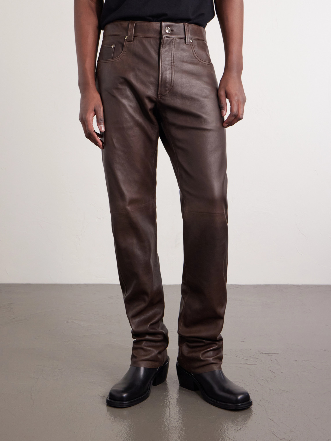  Versace - Straight-leg Leather Trousers - Men - Brown - It 48 