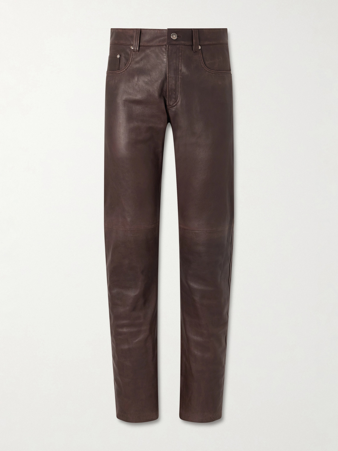 Versace Straight-leg Leather Trousers In Brown