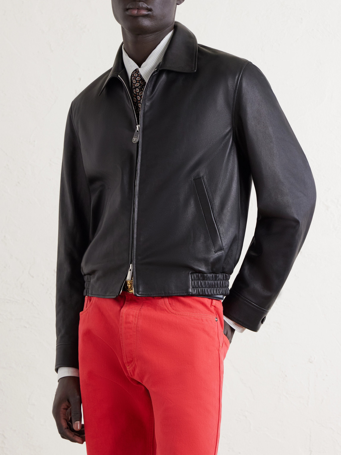  Versace - Leather Blouson Jacket - Men - Black - It 46 