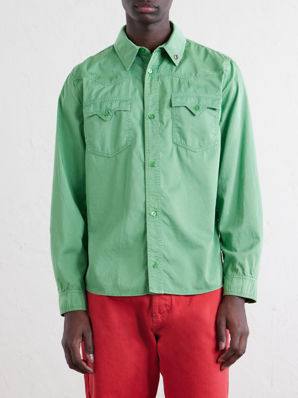  Versace - Cotton-poplin Shirt - Men - Green - It 44 
