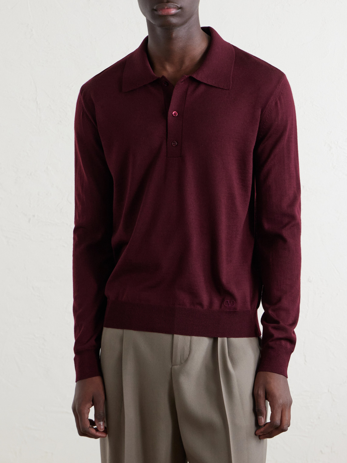 Garavani - Logo-Embroidered Virgin Wool Polo Shirt