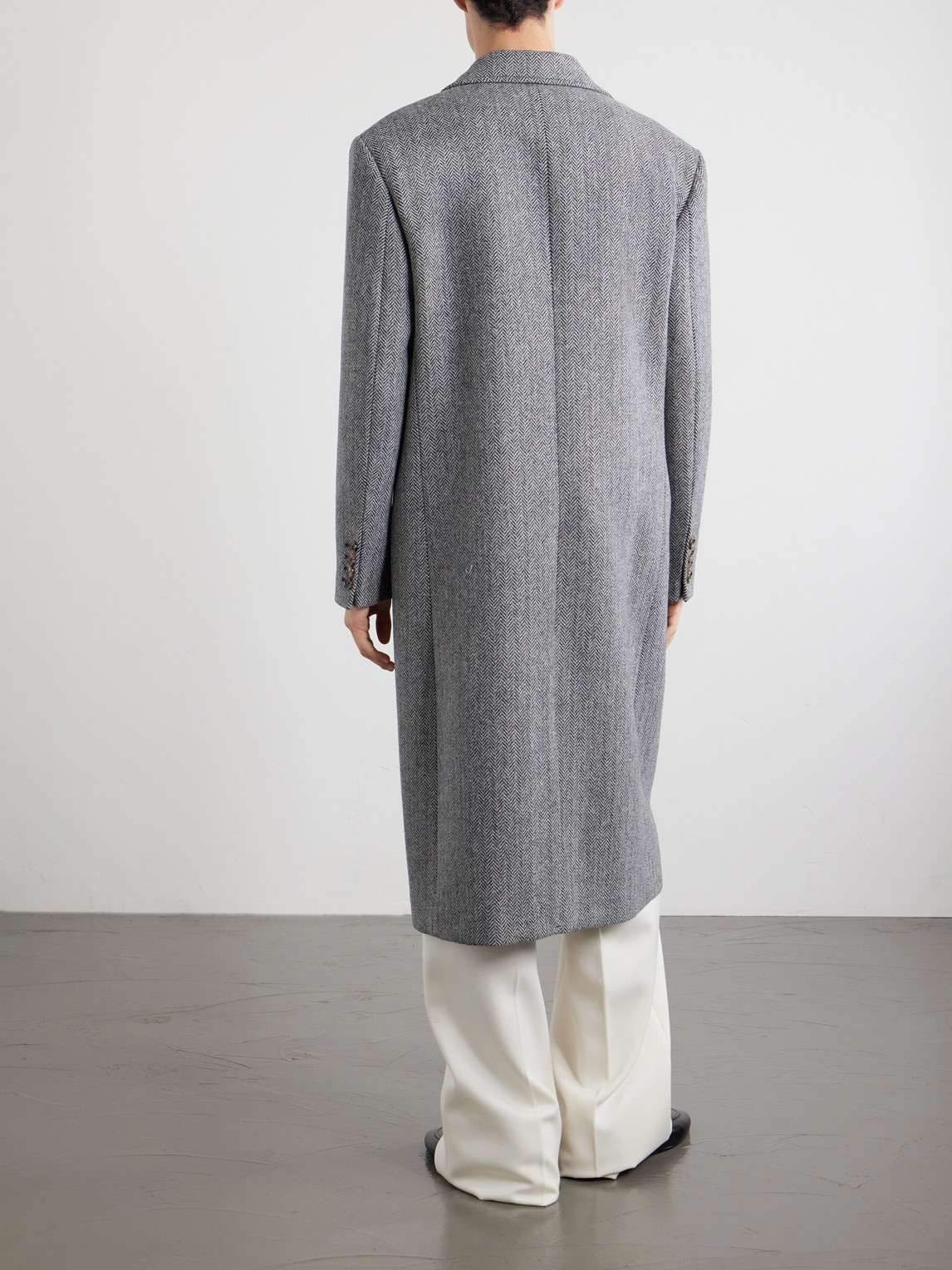 Valentino Herringbone-pattern Virgin Wool Coat In Gray