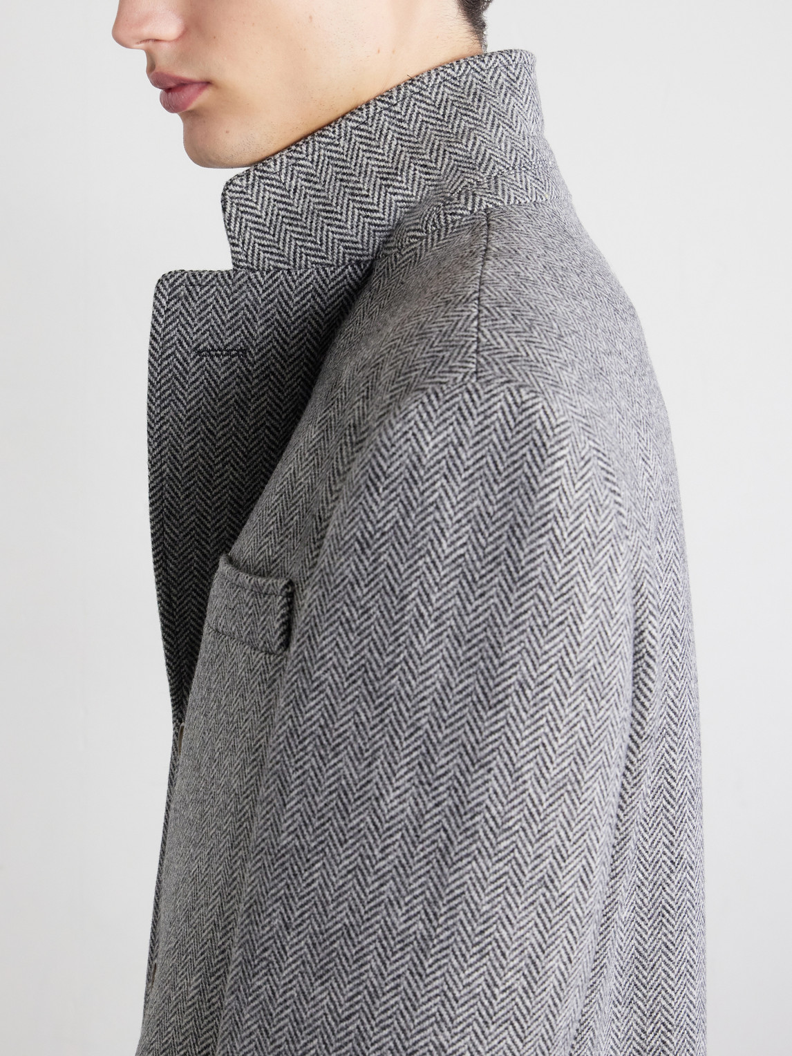 Valentino Herringbone-pattern Virgin Wool Coat In Gray