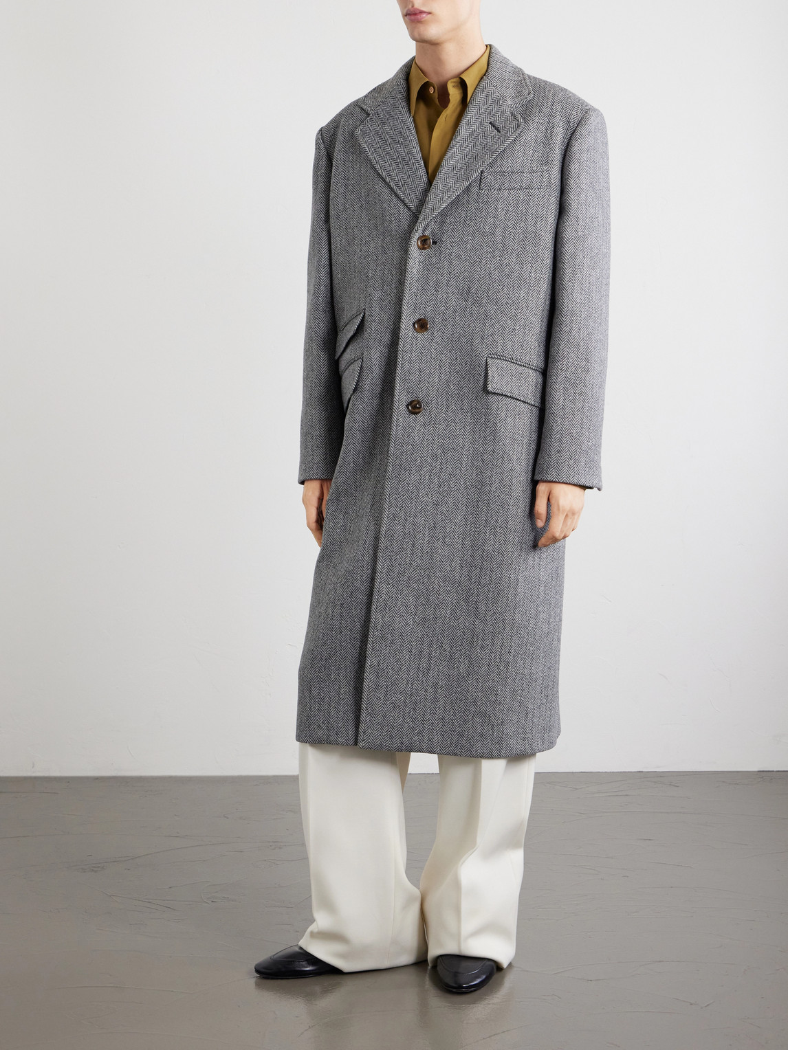 Valentino Herringbone-pattern Virgin Wool Coat In Gray