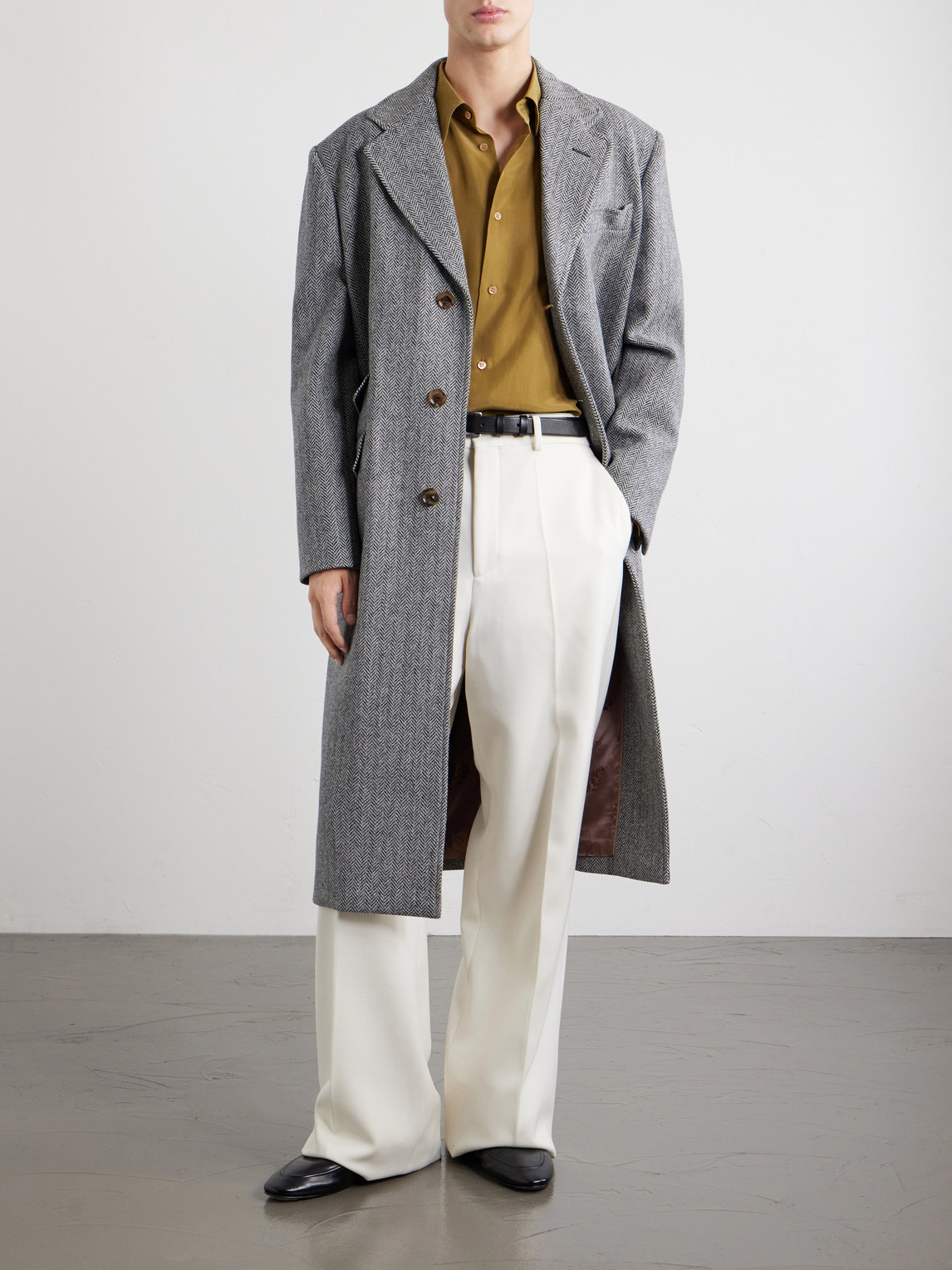 Valentino Herringbone-pattern Virgin Wool Coat In Gray
