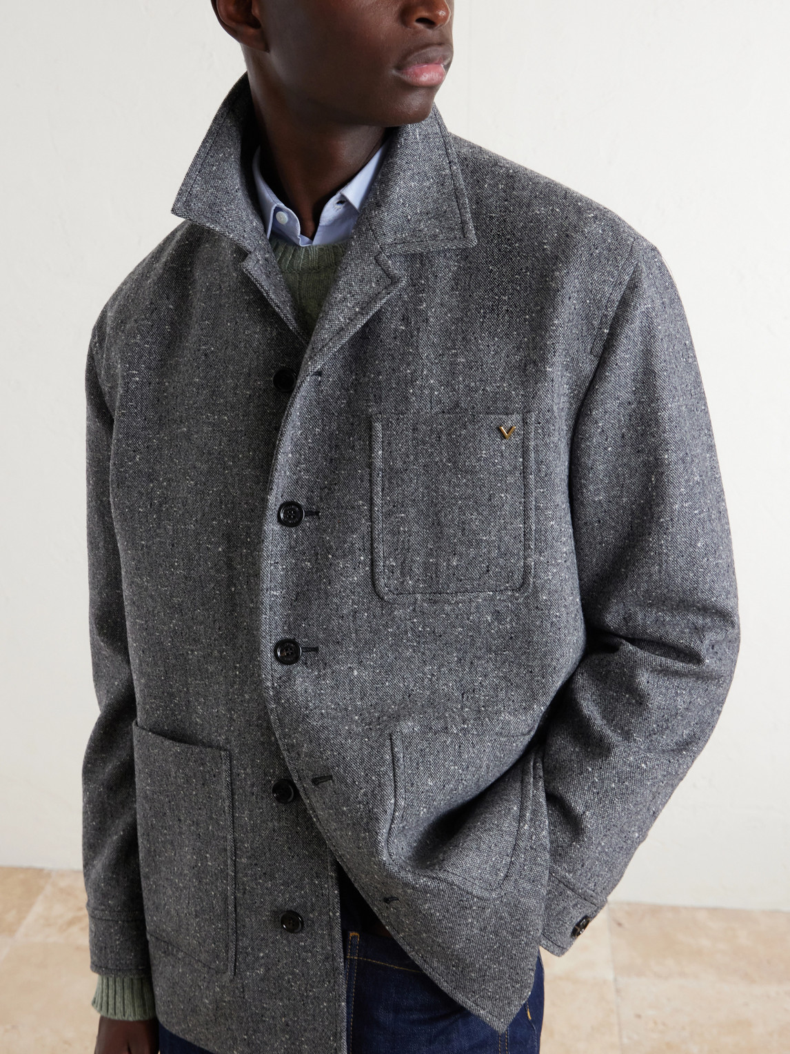 Garavani - Vlogo-Embellished Mélange Virgin Wool Blouson Jacket