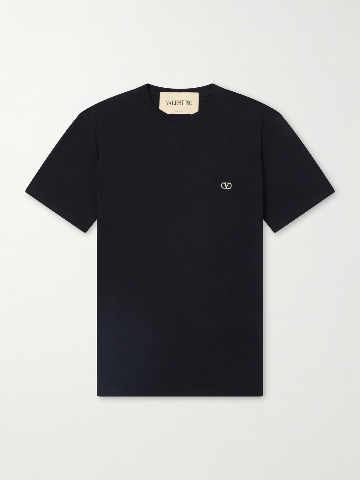 Valentino Logo-embroidered Cotton-jersey T-shirt In Black
