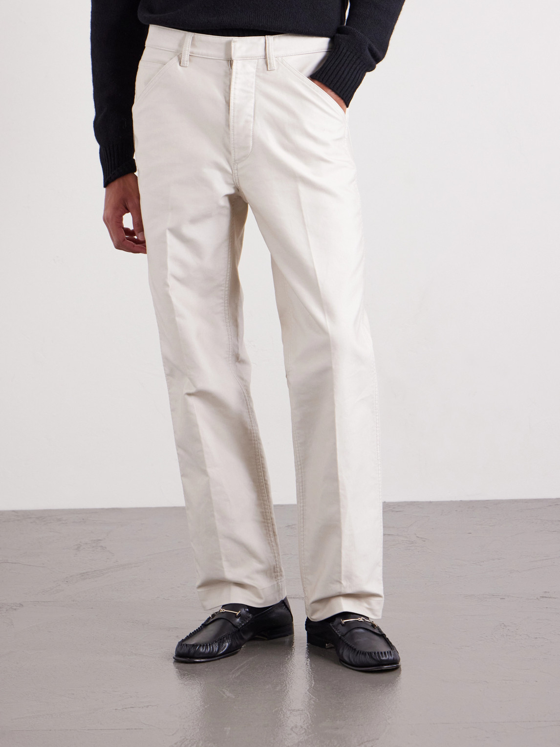Straight-Leg Cotton-Satin Trousers
