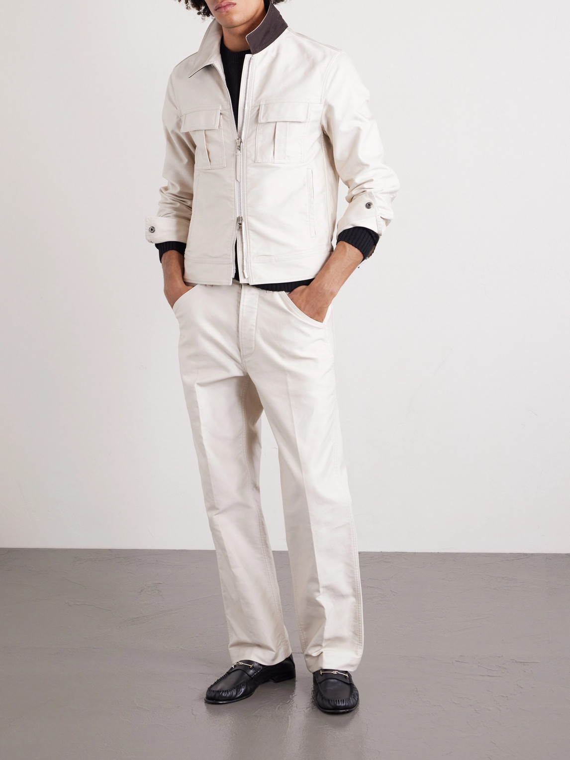 Straight-Leg Cotton-Satin Trousers