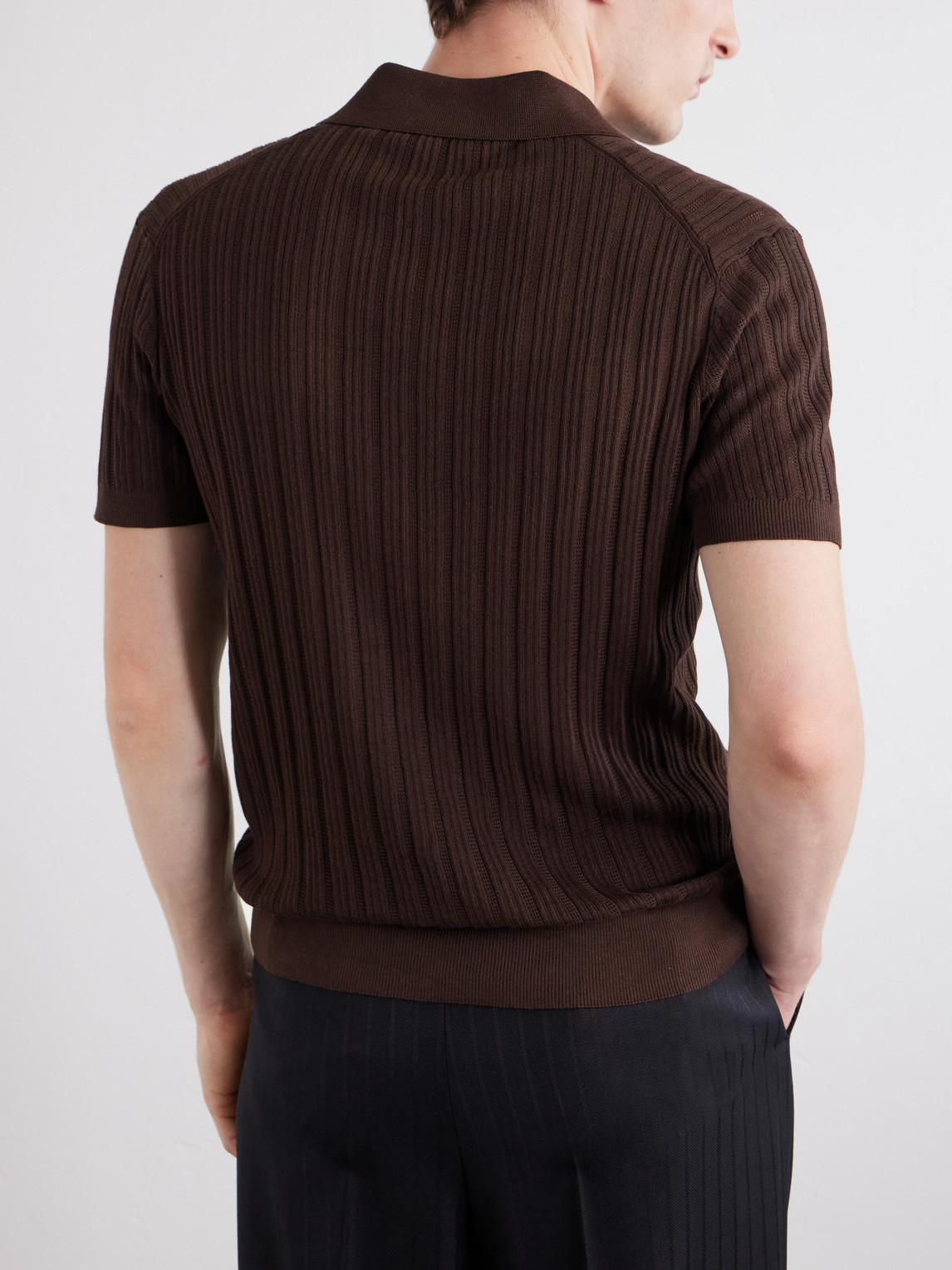 Tom Ford Ribbed Cotton and Silk-Blend Polo Shirt - Men | Thumbnail 4 Tom Ford Ribbed Cotton and Silk-Blend Polo Shirt - Men | Thumbnail 4