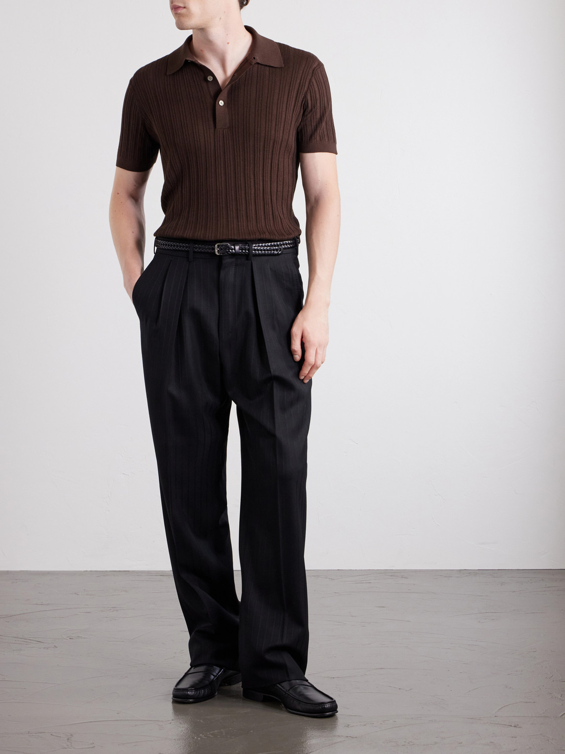 Tom Ford Ribbed Cotton and Silk-Blend Polo Shirt - Men | Thumbnail 2 Tom Ford Ribbed Cotton and Silk-Blend Polo Shirt - Men | Thumbnail 2