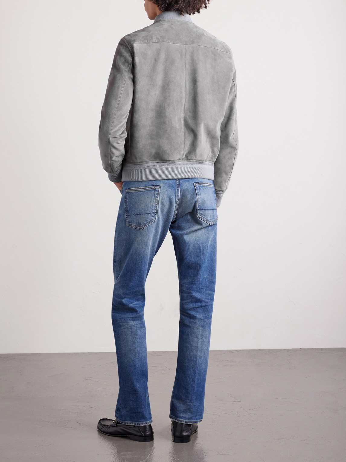 Slim-Fit Suede Bomber Jacket