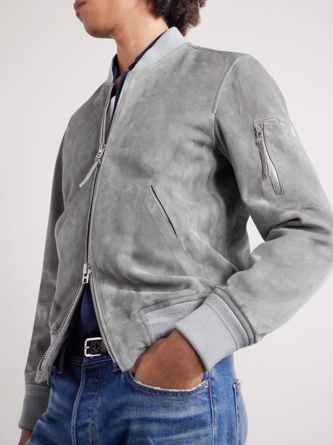 Slim-Fit Suede Bomber Jacket