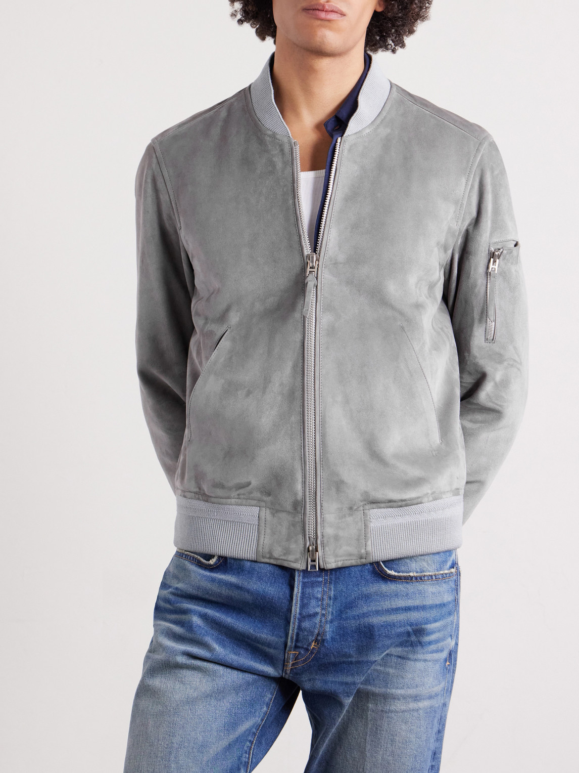 Slim-Fit Suede Bomber Jacket