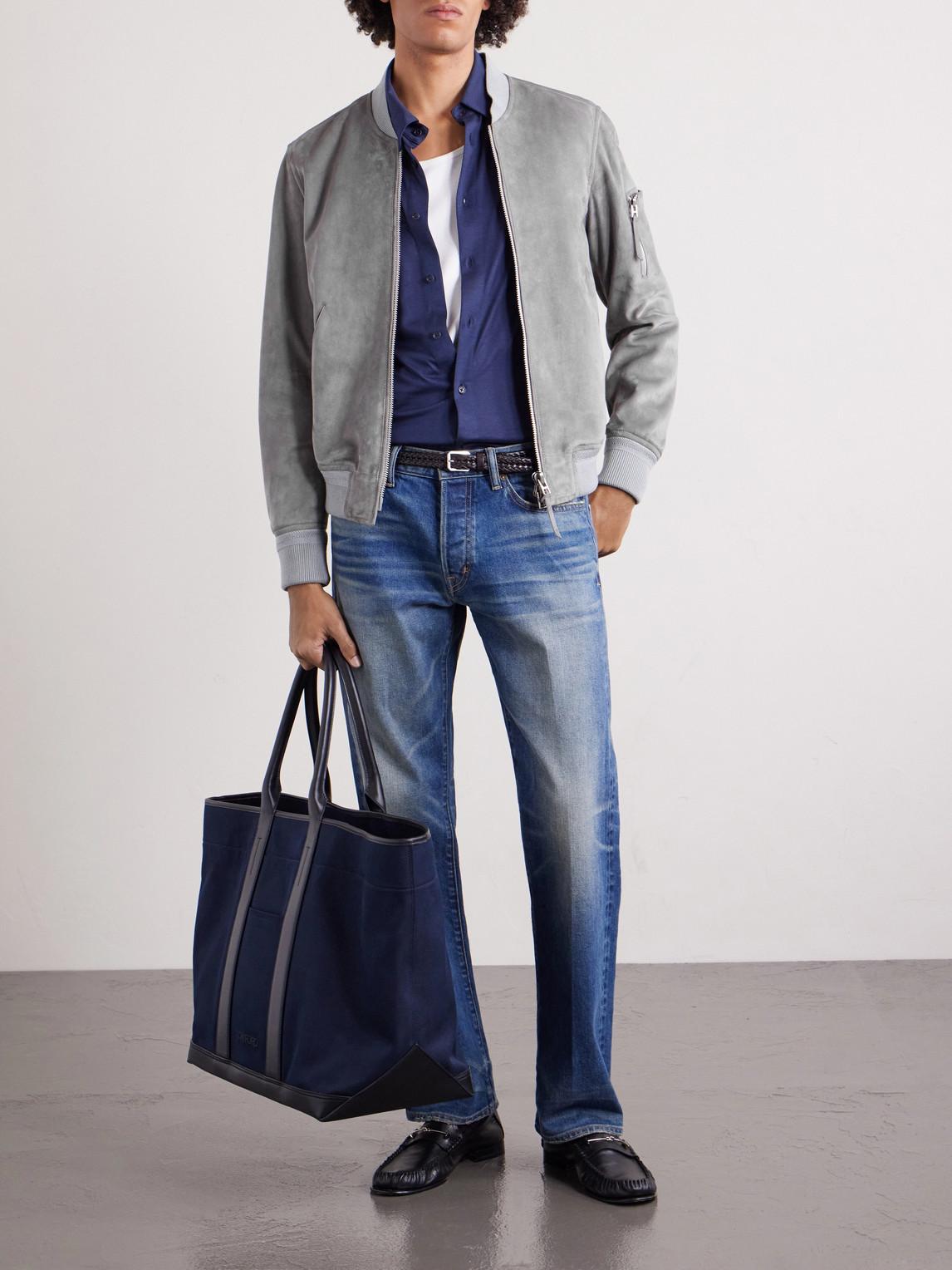 Slim-Fit Suede Bomber Jacket
