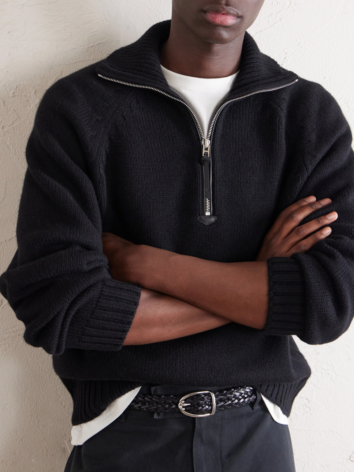 And Cashmere-Blend Half-Zip Sweater