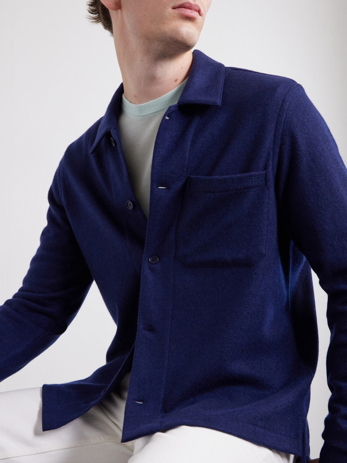 Logo-Embroidered Cashmere Shirt