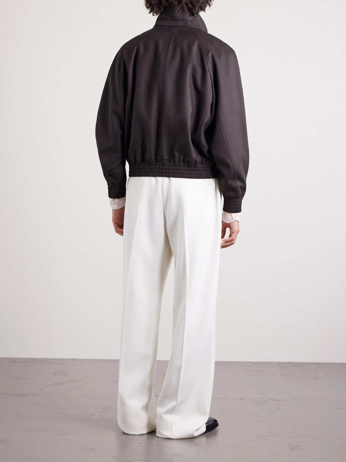 Leather-Trimmed Wool And Silk-Blend Jacket
