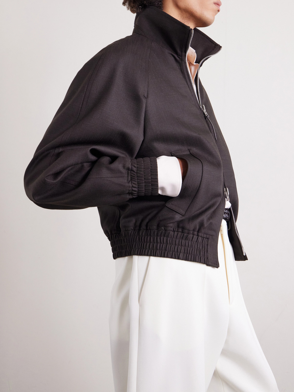 Leather-Trimmed Wool And Silk-Blend Jacket