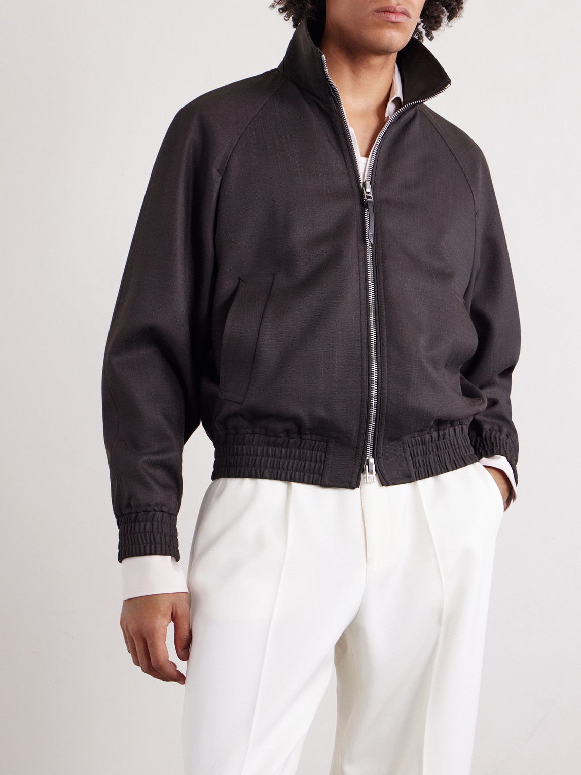 Leather-Trimmed Wool And Silk-Blend Jacket