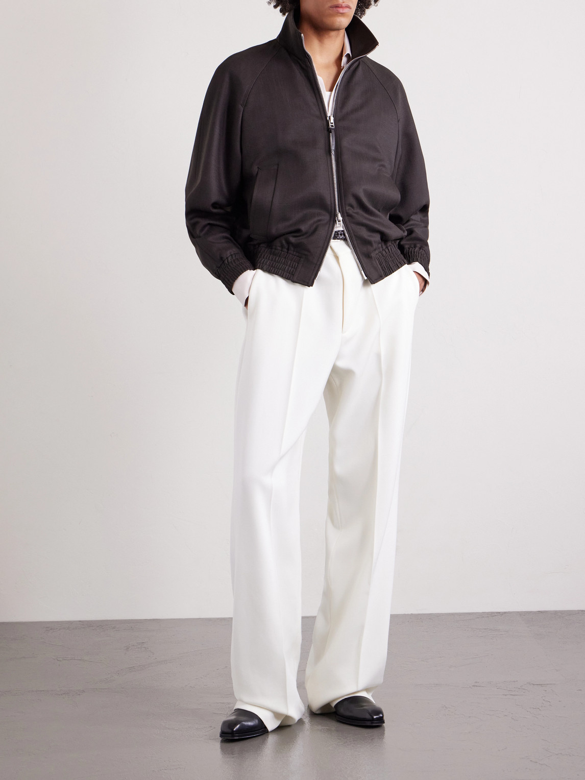 Leather-Trimmed Wool And Silk-Blend Jacket