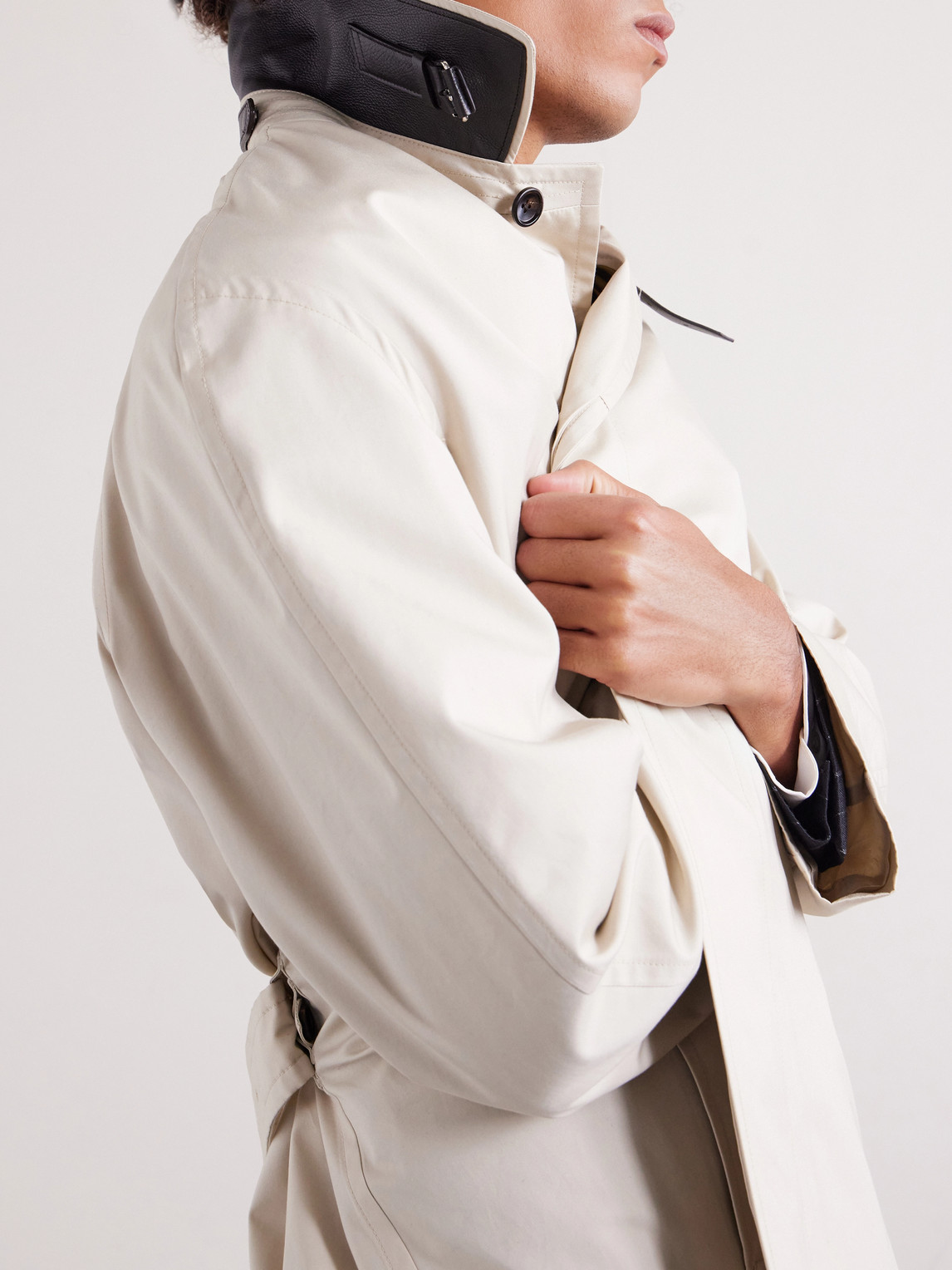 Leather-Trimmed Cotton And Silk-Blend Overcoat