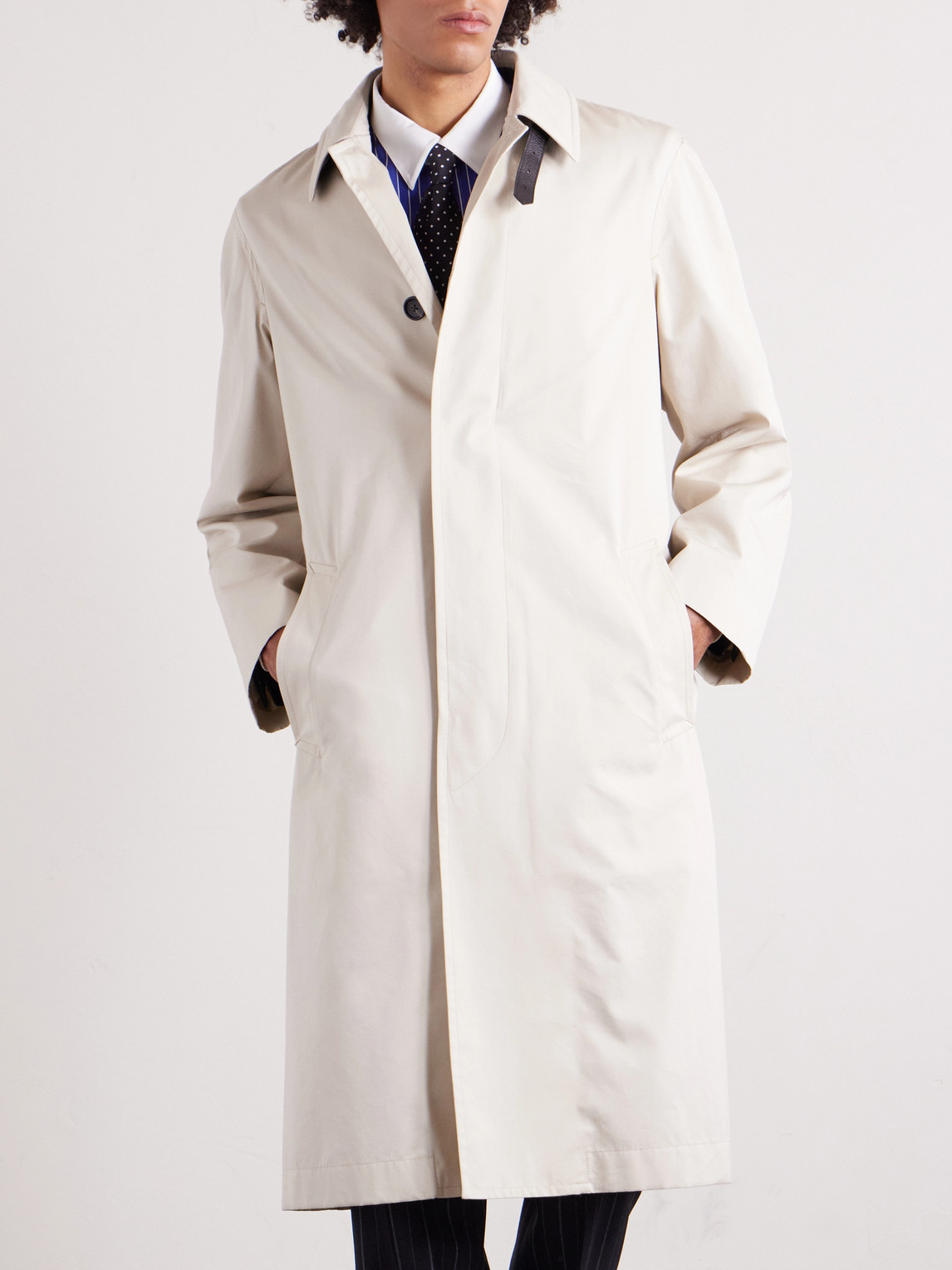 Leather-Trimmed Cotton And Silk-Blend Overcoat