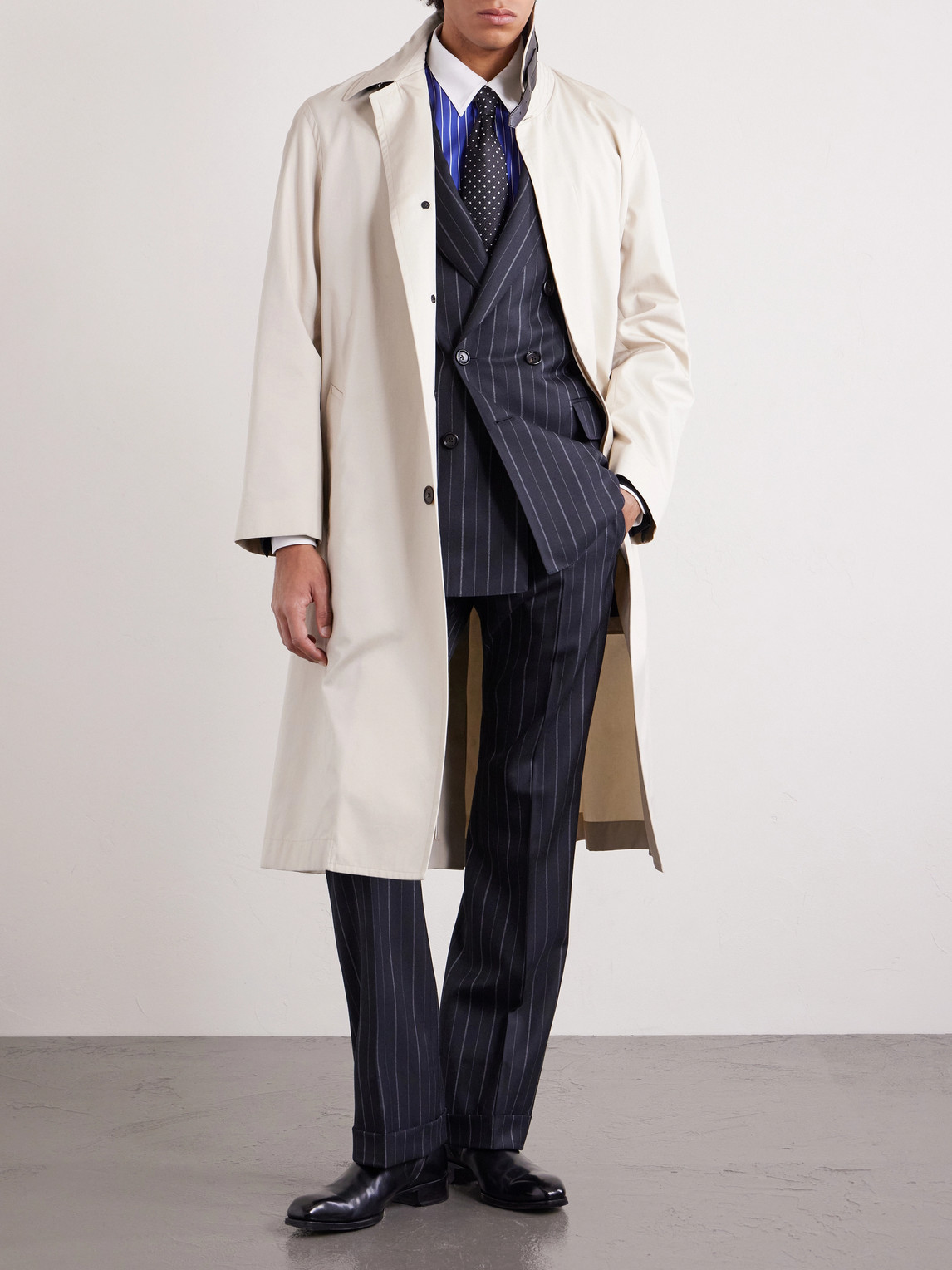 Leather-Trimmed Cotton And Silk-Blend Overcoat