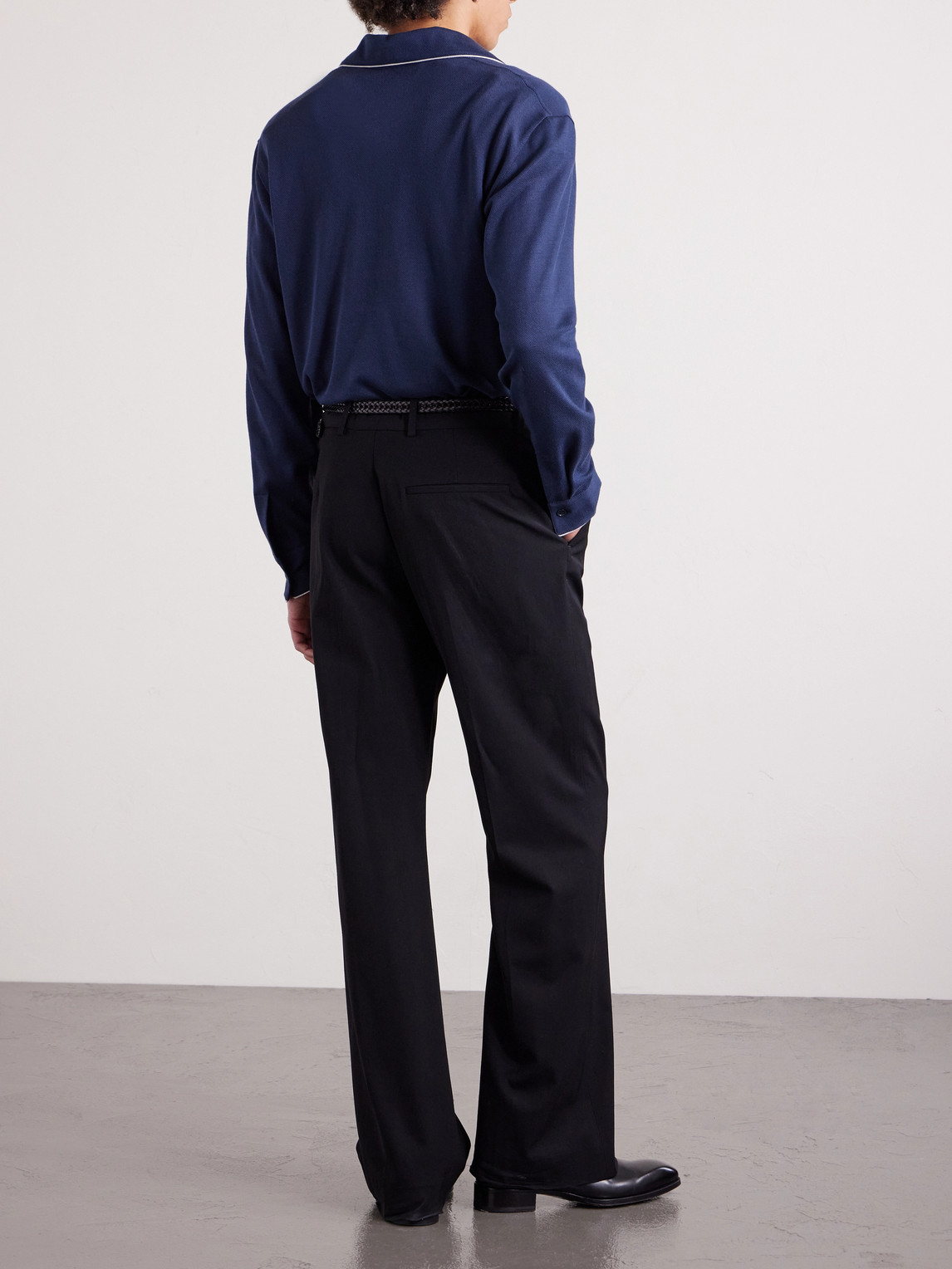 Piped Silk And Cotton-Blend Piqué Polo Shirt