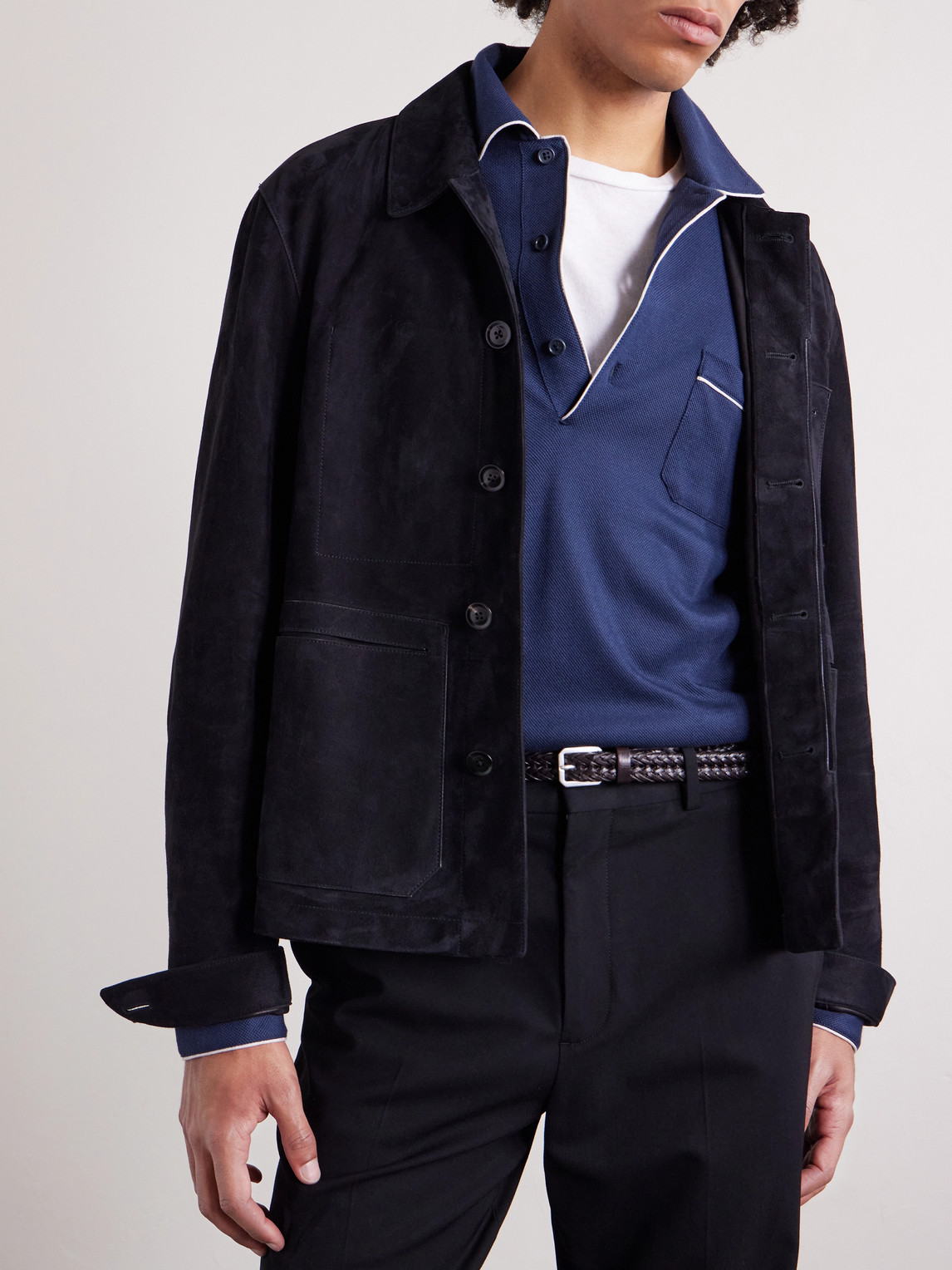 Piped Silk And Cotton-Blend Piqué Polo Shirt