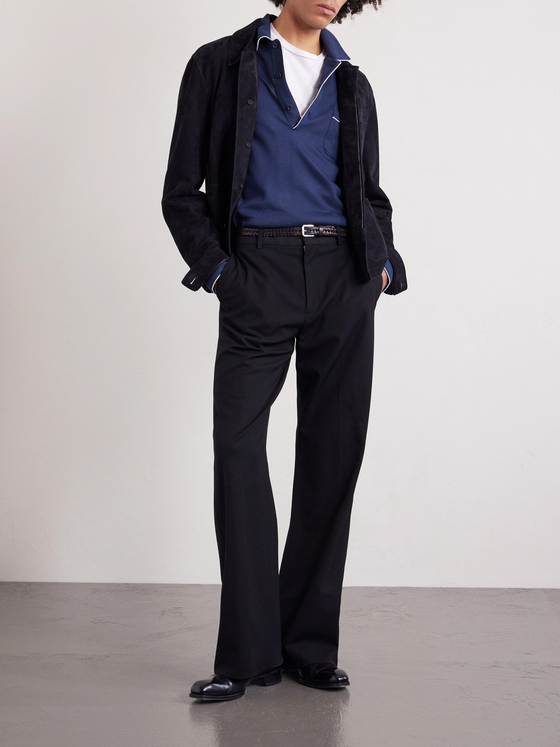Piped Silk And Cotton-Blend Piqué Polo Shirt